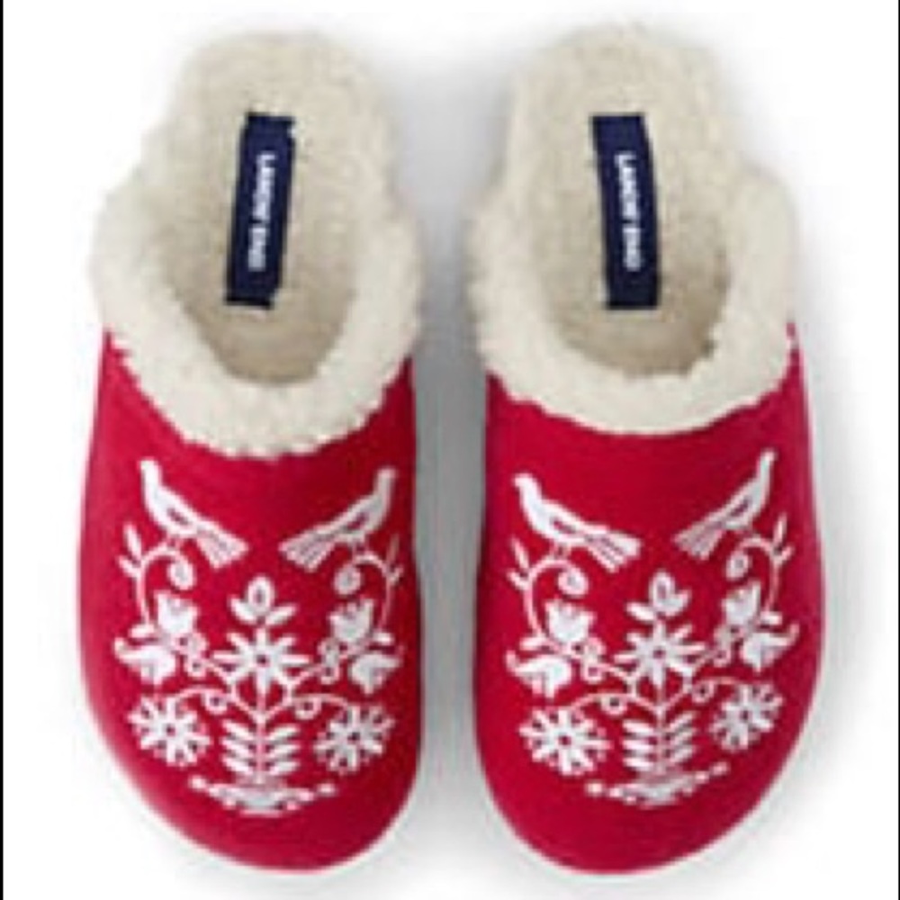 NEW!! Lands End red and white felt slippers